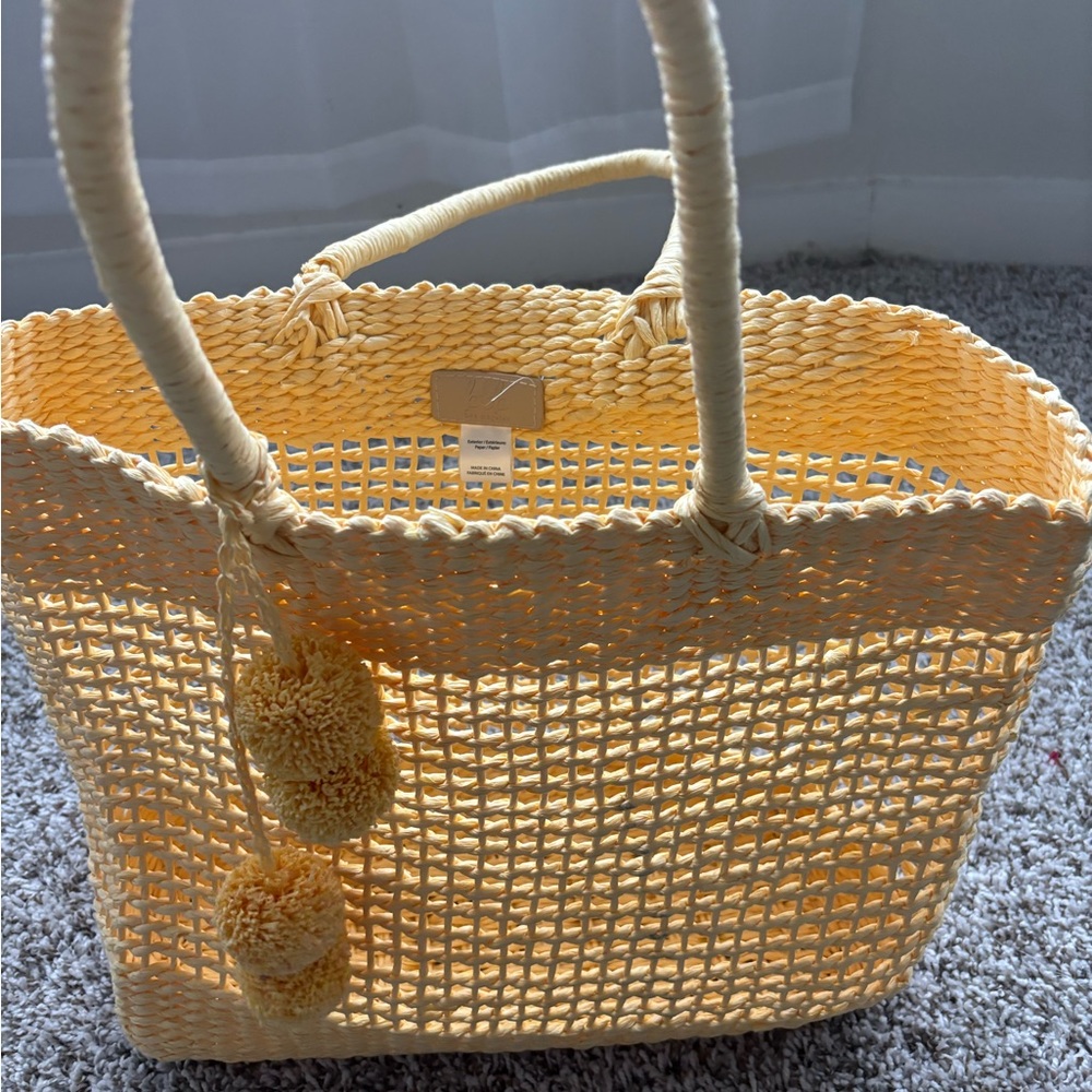 Chic Yellow Woven Tote Bag